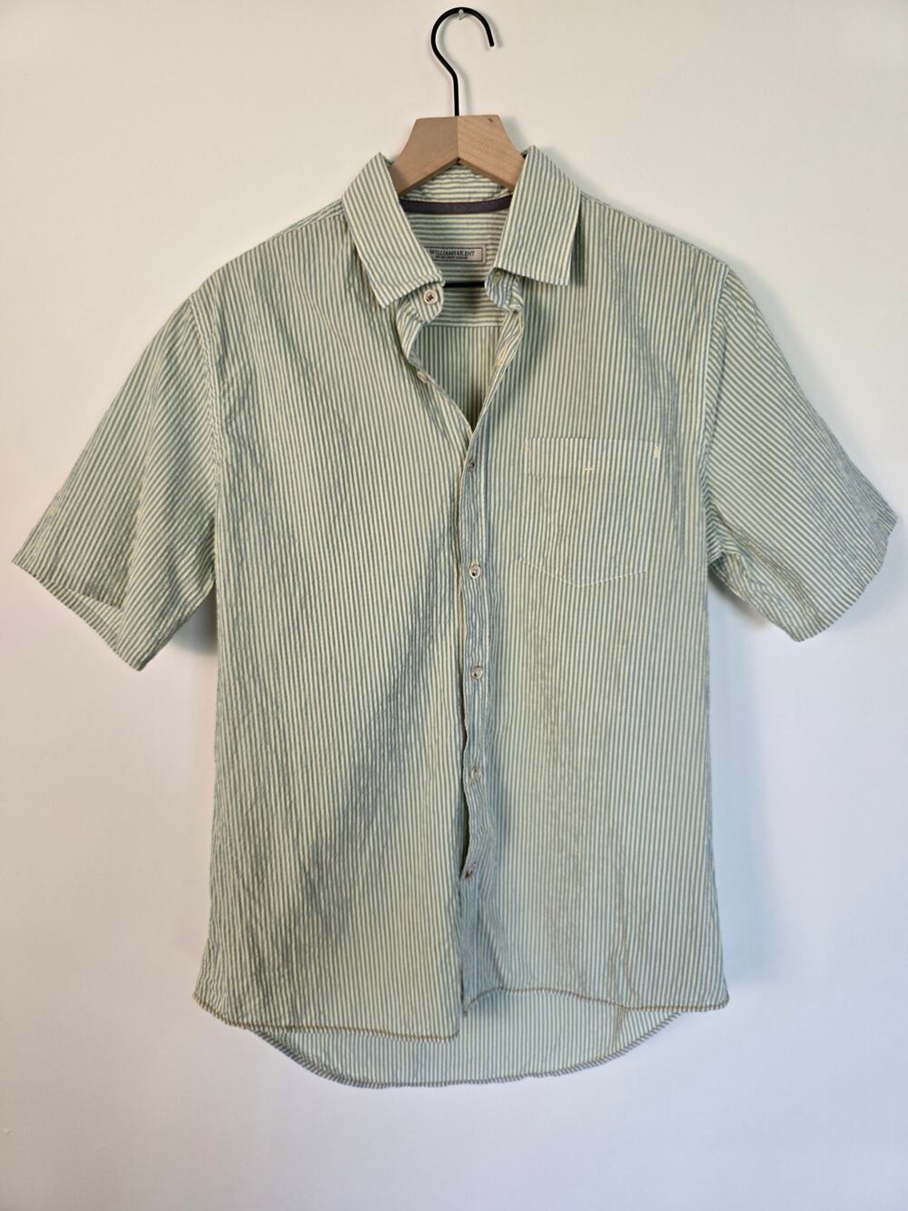 Williams & Kent Seersucker Stripe Button Down Shirt Green White Size M